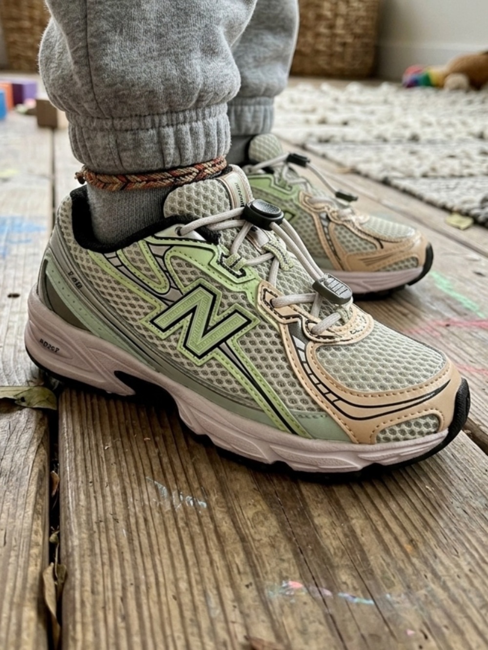New Balance 740 Bungee Kids Age 4-8 Mint Flash, Ash Wood Lab Green NWB Unisex